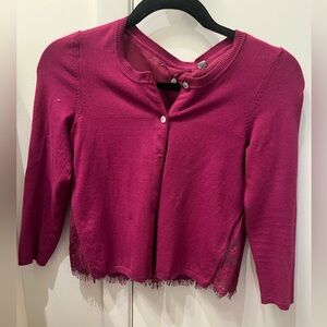 Anthropologie berry cardigan with lace back XXS